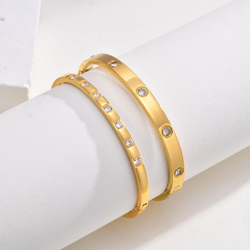 MPRAINBOW Gold Bracelets for Women, 2Pcs 18K Gold Plated Cubic Zirconia Bangle Crystal Friendship Bracelet Jewelry,Wedding Party Christmas Birthday Gifts for Her Girlfriend Sister Daughter - Image 5